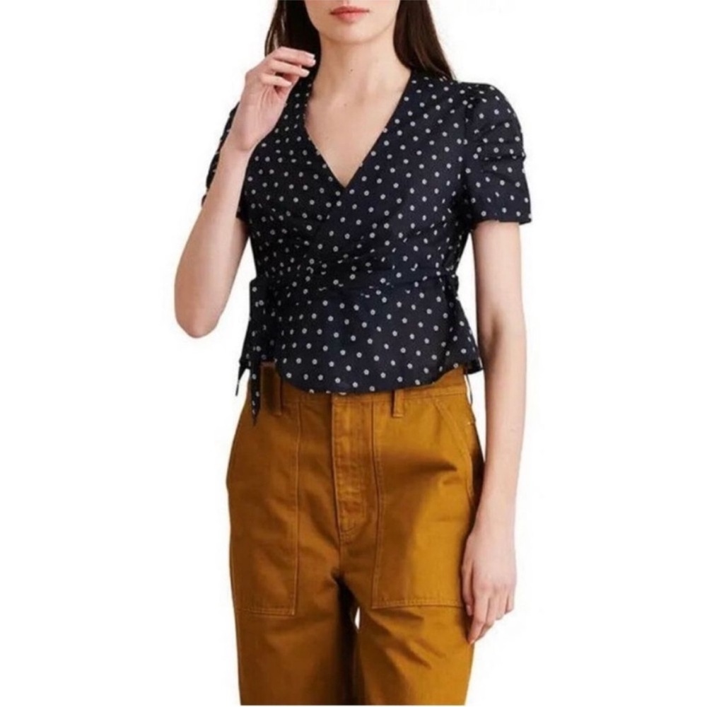 Alex Mill Liv Poppy Floral Wrap Blouse Navy Size S